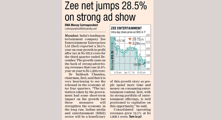 Zeee Net DNA - Zee net jumps 28.5% on strong ad show - ZEE Entertainment ...